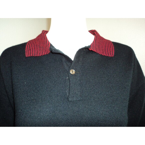 Vtg Glasgow Creation Preppy Sweater Navy Red Collar Slouchy Pullover M 60s 70s - Picture 5 of 5